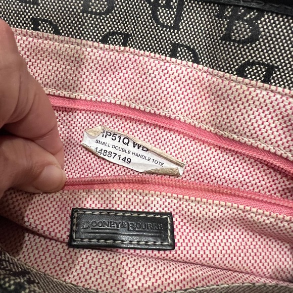 VTG Dooney Bourke Signature Monogram Tote Bag Black Gray Leather Trim 90s Y2K - Picture 9 of 11